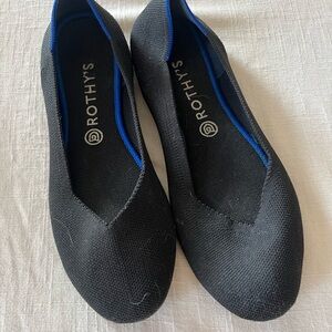 Rothy's Black Loafers with Blue Trim